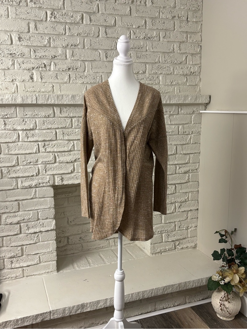 MOTHERHOOD MATERNITY Ribbed Open Front Cardigan Sweater Taupe L